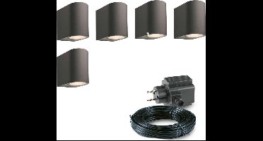 5x LED wand spot - 78mm - 4 Watt - Zwart - complete set