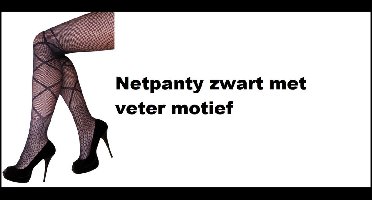 Netpanty zwart met veter motief - Festival gala huwelijk hollywood thema feest panty