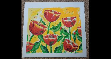 Schilderij zeefdruk van Roelof Hofman: Tulpen