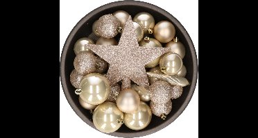 Decoris kerstballen pakket - Met piek - 33 stuks - Champagne