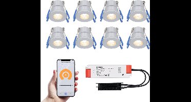 Set van 8 Milano Smart LED Mini Inbouwspots - Veranda spots - 12V 3W 200lm - Dimbaar - Wifi & Bluetooth - 2700K - IP65 waterdicht - RVS