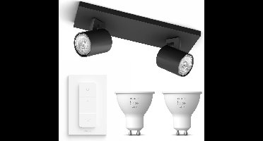 Philips Hue Runner Opbouwspot (Zwart) - Warmwit Licht - Incl. Hue Dimmer Switch - Plafondspot met 2 Lichtpunten - GU10 - Hue White