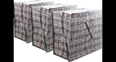 Mega grote XXL boodschappentas / dekentas - 3x stuks - grijs geruit - 65 x 30 cm - kunststof - 82 liter