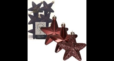 Decoris kersthanger sterren - 6x st - mahonie bruin - 7 cm - kunststof - kerstornamenten - kerstversiering