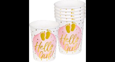 Boland Feestbekers Hello Girl! Meisjes Papier Wit/roze 6 Stuks