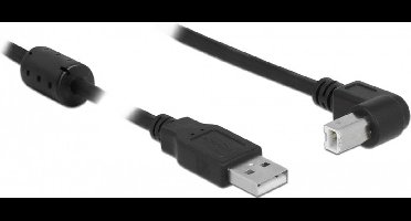 USB-A naar USB-B haaks (beneden) kabel - USB2.0 - tot 2A / zwart - 5 meter
