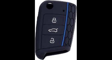 Siliconen Sleutelcover Sport - Zwart Sleutelhoesje - Geschikt voor Volkswagen Polo / Golf / 2014 - 2021 / Seat Leon / Seat Ibiza / Golf GTI / Golf R / Golf 7 / Skoda - Blauwe Accenten - Sleutel Hoesje Keycover - Auto Accessoires