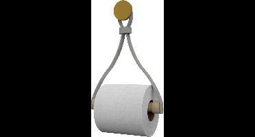 Leren toiletrolhouder 'Triangle' - met Zuignap én schroef - Handles and more® | SUEDE GREY - roldrager: Rondhout - knop: Goud