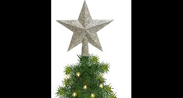 Decoris kerstboom piek - 1x - ster vorm - champagne - glitter - 19 cm - kunststof - kerstpiek