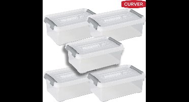 Curver Handy+ set van 5 transparante stapelbare opbergboxen 4L