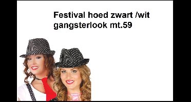 Festival hoed zwart/wit gangsterlook mt.59 - Hoofddeksel hoed festival thema feest feest party maffia gangster