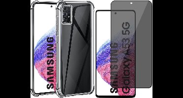 Hoesje geschikt voor Samsung Galaxy A53 - Anti Shock Proof Siliconen Back Cover Case Hoes Transparant - Tempered Glass Privacy Screenprotector