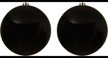 Decoris Kerstbal - 2x - zwart - groot - 20 cm - kunststof - glans - kerstversiering