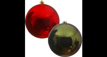 Decoris Grote kerstballen - 2x - rood - donkergroen - D20 cm - kunststof - onbreekbaar - kerstversiering