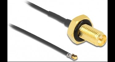 MHF 4L LK (v) - RP-SMA (v) kabel met afdichtring - Micro Coax (1,37 mm) - 50 Ohm / zwart - 0,20 meter