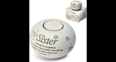 MadDeco - zuster - zus - cadeau - waxinelichthouder - engelstalig - meer dan woorden - keramiek - 9.5 cm hoog doorsnee