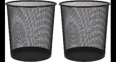 2x stuks kantoor prullenbakken/papiermanden 12 liter zwart - Papier afvalbakken