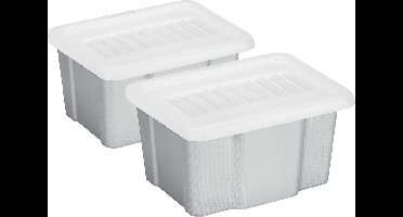 Sunware set van 2x opslagboxen kunststof 24 liter lichtgrijs 42 x 33 x 22 cm met afsluitbare deksel
