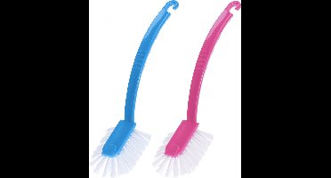 2x stuks afwasborstels met ophanghaakje in verschillende kleuren 27 cm