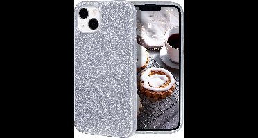 Hoesje Geschikt voor iPhone 14 Plus Glitter Siliconen backcover – Zilver