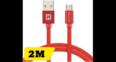 Swissten Gevlochten Micro-USB naar USB kabel - 2M - Rood