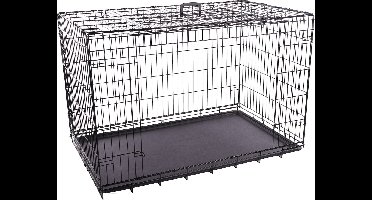 Hondenbench Nyo Zwart XXL – 124x77x81,5 cm – opvouwbare draadkooi met 2 deuren & lade – Flamingo hondenbench met handvat