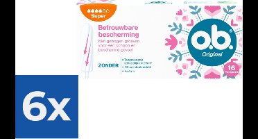 O.B. Tampons - Original Super Plus - Gebogen Groeven - 16 stuks - Voordeelverpakking 6 stuks
