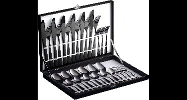 30-delige zwart zilverwerk bestekset voor 6 personen, 18/10 hoogwaardig roestvrij staal, inclusief dinerlepel, dinervork, dinermes, dessertvork en theelepel