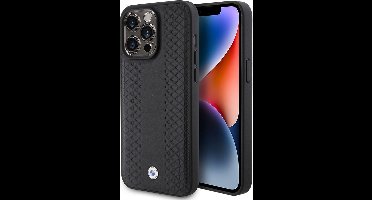 iPhone 15 Pro Max Backcase hoesje - BMW - Effen Zwart - Leer