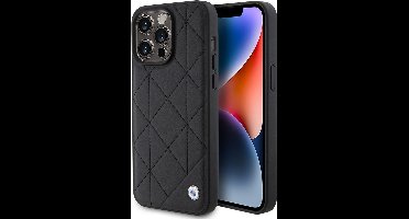 iPhone 15 Pro Backcase hoesje - BMW - Effen Zwart - Leer