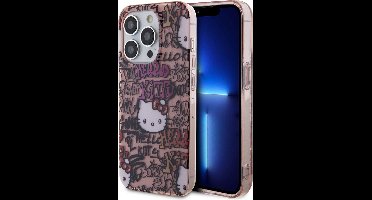 Hello Kitty iPhone 15 Pro TPU Back Cover hoesje - Graffiti Tags - Roze