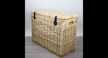 Migo Styling - Wasmand - 3 vakken - Naturel -Met deksel - 85x40xH65 - Riet - Rotan - Trio