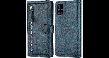 Hoesje geschikt voor Samsung Galaxy A21s Book case met ritssluiting van LuxeBass - Flipcover - Magnetisch - 5 kaarten houder - Donkerblauw gsm hoesje - telefoonhoes - telefoonhoesjes
