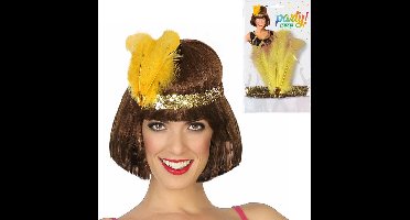 Atosa Charleston Flapper Hoofdband - 2x - met veer en glitters - goud - Dames - jaren 20/Twenties thema/Charleston