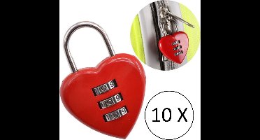 Stahlex Hartvormige cijferhangsloten - set van 10 - rood - 38 mm - romantisch en veilig