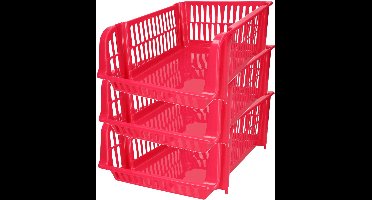 Plasticforte Stapelbare opbergmand - 3x - Roze - 16L - kunststof - 38 x 28 x 15 cm