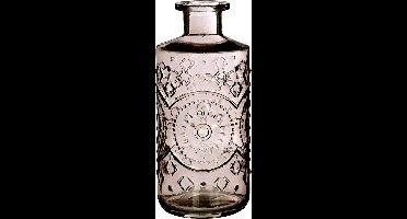 Ideas4seasons Bloemenvaas/flesvaas Berlin - met motief - helder glas - smoke grijs - 9 x 21 cm
