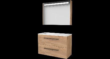 Basic Premium 46 badmeubelset met spiegelkast met geïntegreerde LED verlichting, wastafelonderkast met grepen, 2 lades en acryl wastafel zonder
