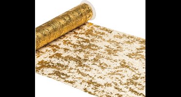 Chaks Kerst thema tafelloper op rol - goud - 29 x 500 cm - polyester