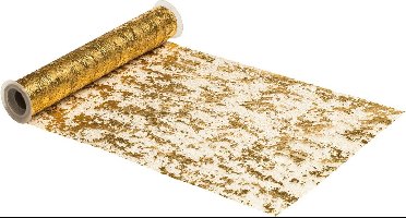 Chaks Kerst thema tafelloper op rol - 2x - goud - 29 x 500 cm - polyester