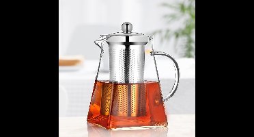 Square Glass Teapot with Strainer Insert, Small, 950 ml Borosilicate Glass Teapot with Infuser, Transparent Glass Teapots with Tea Strainer, Tea Maker for Loose Tea and Tea Bags