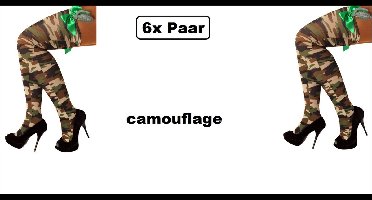 6x Kousen Stay-up camouflage met strik en handgranaat - maat 36-42 - kniekousen camouflage overknee kousen sportkousen Tirol cheerleader carnaval voetbal hockey unisex festival