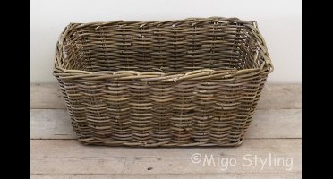 Migo Styling - Opbergmand - Wasmand - Fietsmand - Riet - Rotan - Strijkmand - 63 x 40 x H30 cm - Incl Ty-raps