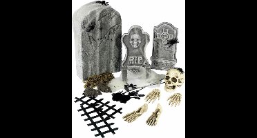 Smiffys Horror kerkhof set - Halloween decoratie met grafstenen - 24-delig