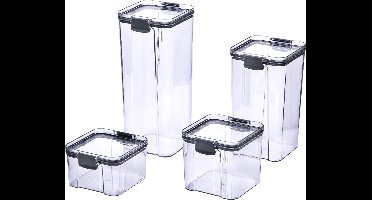 Krumble Voorraadpotten set van 4 - 460 ml + 700 ml + 1300 ml + 1800 ml - Vershouddoos - Voorraadbussen - Met deksel - Opbergpotten - Kunststof - Transparant - Zwart