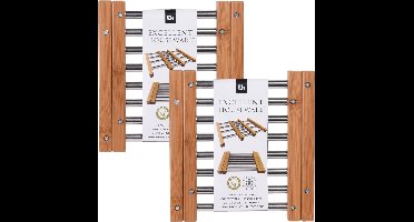 Excellent Houseware Panonderzetter - Set van 2x stuks - uitschuifbaar - 21 x 22 cm - bamboe en rvs - verstelbara