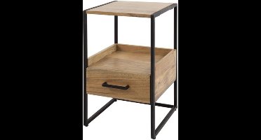 Nachtkastje Niche XS Acacia hout met Open Vak en Lade - Compact Design met Metalen Onderstel - Bijzettafel - Halkastje - 35x35x55 cm - Ideaal voor Kleine Slaapkamers