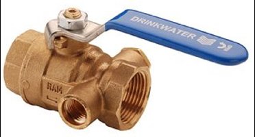 Raminex S28 Kiwa kogelkraan met aftapgelegenheid bi.dr. messing 1 x1 dn25 kiwa hendel blauw