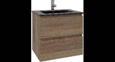 Saniclass Chaci Badkamermeubelset - 80x46x55cm - keramische wastafel zwart - 1 wasbak - 1 kraangat - 2 lades - eiken