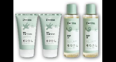 Derma Eco Baby Voordeelset - 2x Shampoo en Bad 150 ml en 2x Babyolie 150 ml - Traanvrije Reiniging en Verzorgende Babyolie - Voor Gevoelige Babyhuid - Parfumvrij